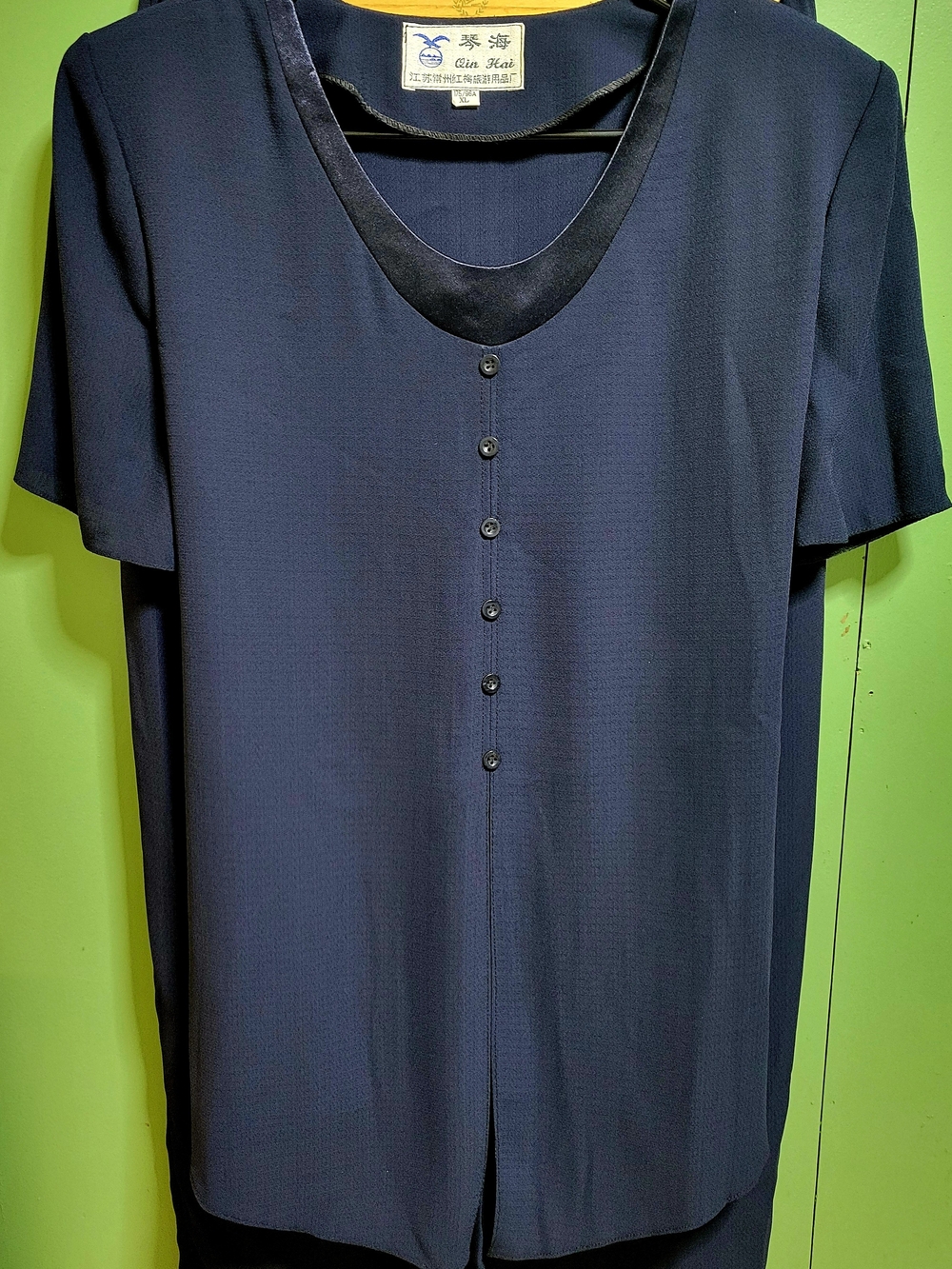 Source Unknown Navy Short-Sleeve Button-Front Women's Dress